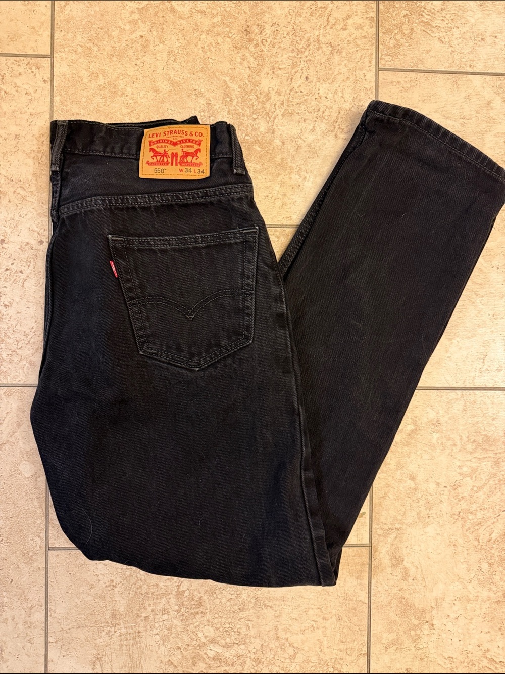 Mens 550 Levi's Black Relaxed Straight Jeans size 34x34